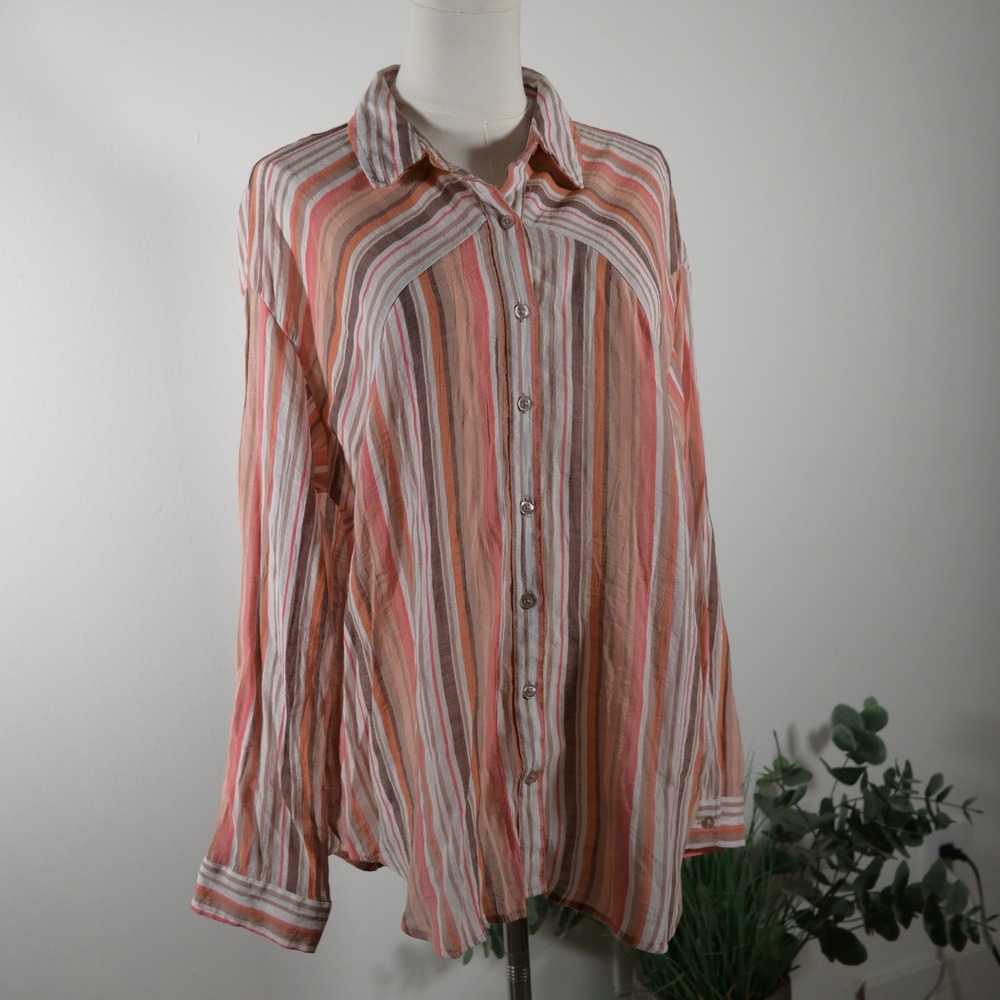 Como Blu Womens XL Striped Button Down Shirt Long Sleeve Coral Orange K2U109RM